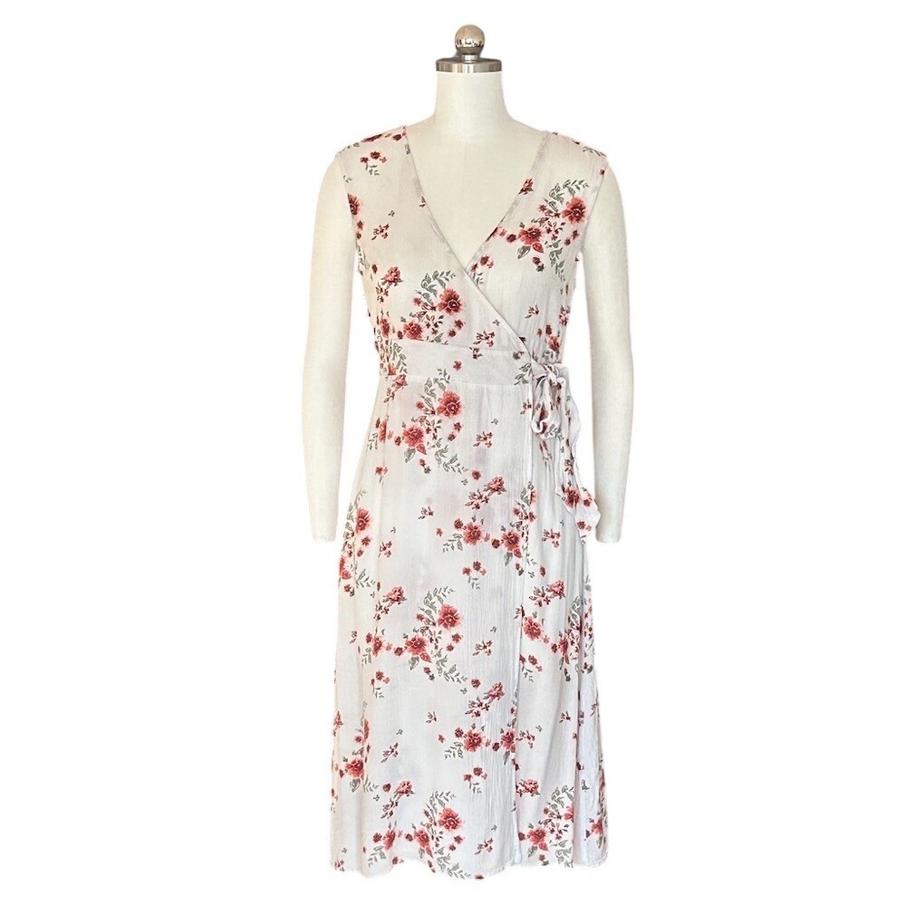 Forever 21 Dress Womens Size S Floral Faux Wrap Midi Sleeveless V-Neck Tie